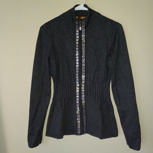 BELLDINI Charcoal-Grey Sweater with Rhinestones and Silver Sequins Women's L